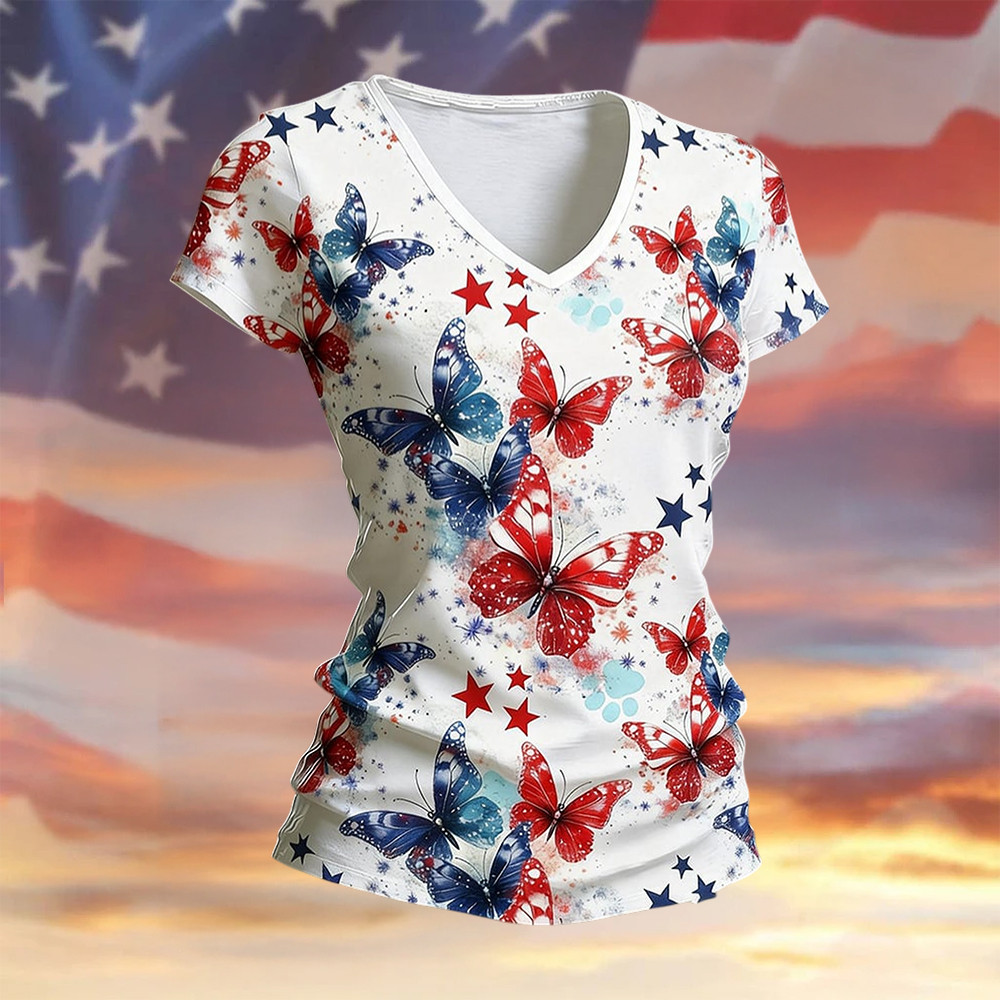 Butterfly US 250th Anniversary T-Shirt Fourth Of July Clothes Present For Patriots Butterfly US 250th Anniversary T-Shirt Fourth Of July Clothes Present For Patriots - Image 1