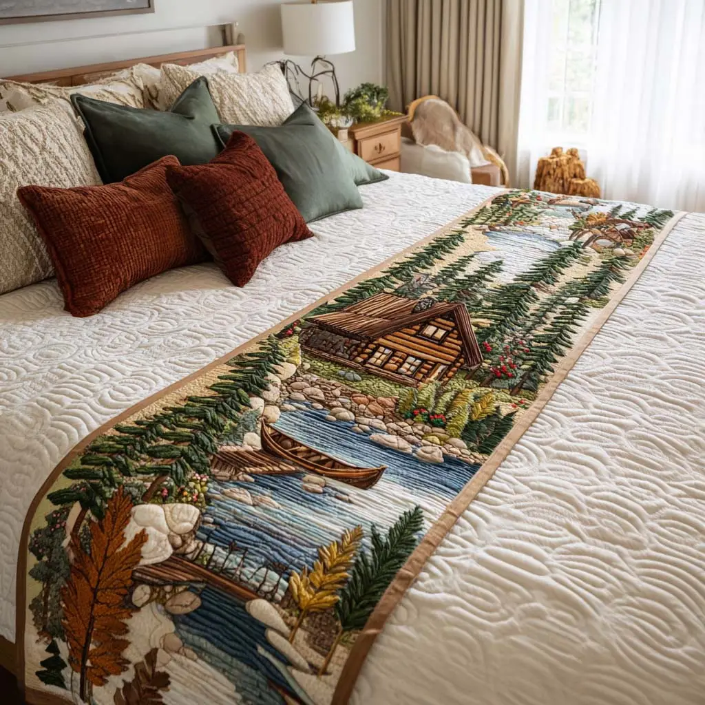 Cabin Cozy Haven Quilted Bed Runner Cabin Cozy Haven Housewarming Gift
