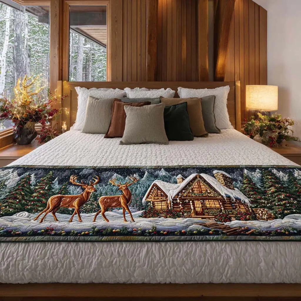 Cabin Heartbeat Calm Quilted Bed Runner Calm Cabin Heartbeat Gift