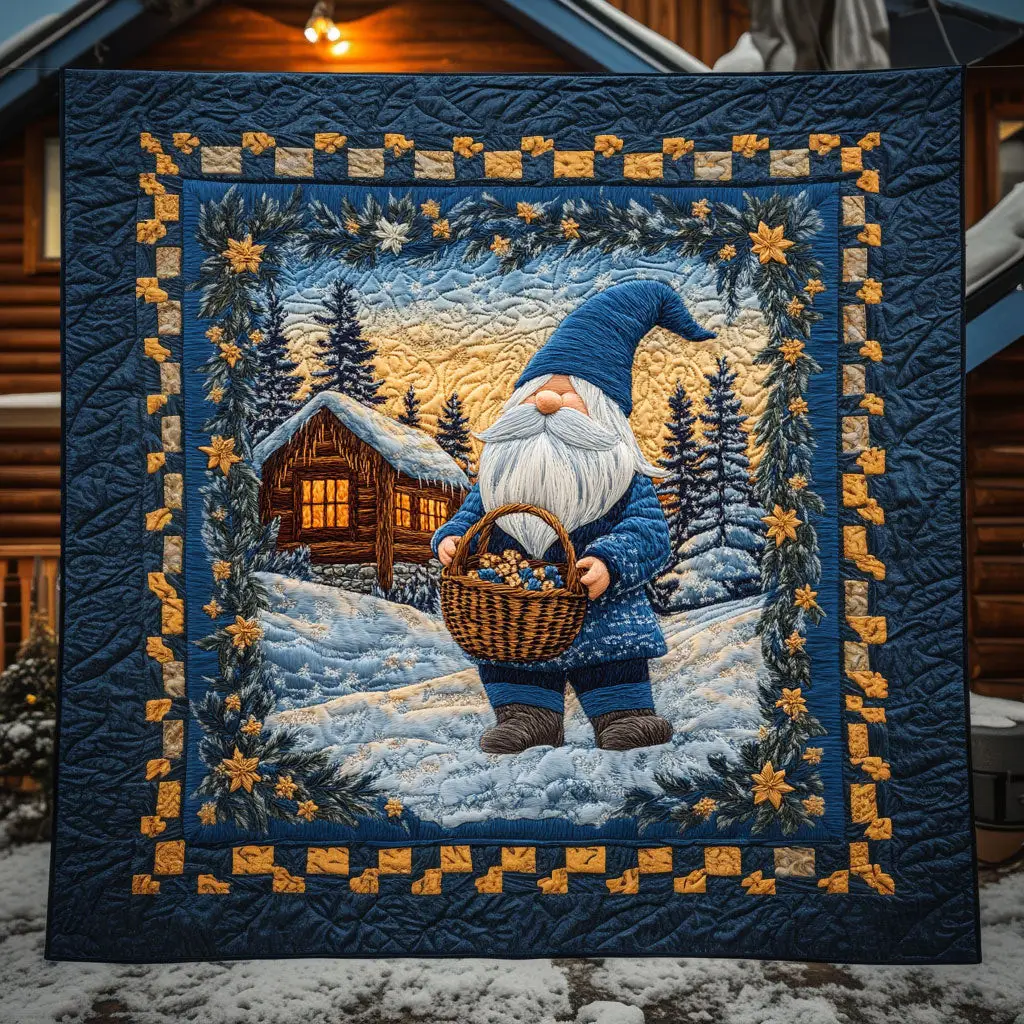 Cabin Light Gnome Quilt Cozy Quilt Blanket for Winter Relaxation