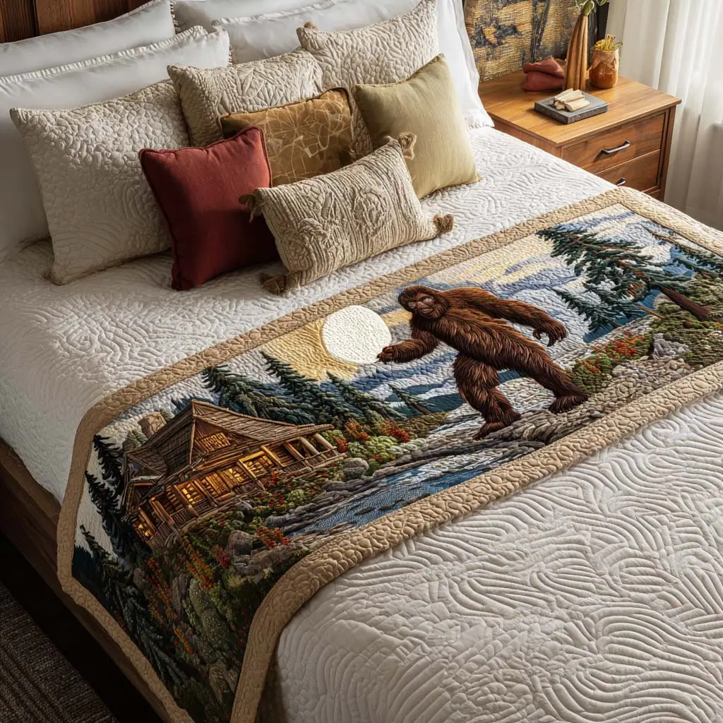 Cabin Lodge Spirit Quilted Bed Runner Lodge Spirit Pattern Gift for Nature Homes