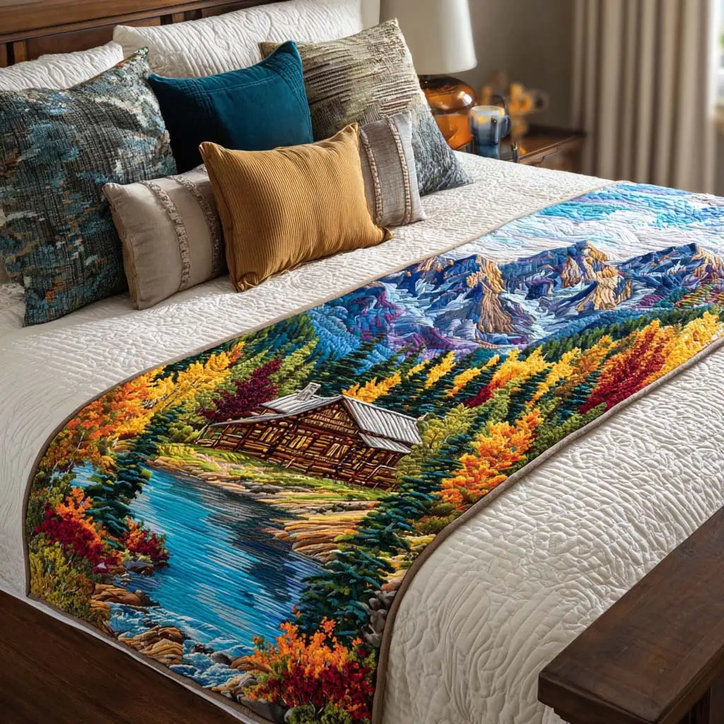Cabin Mountain Air Quilted Bed Runner Mountain Air Cabin Gift for Dad