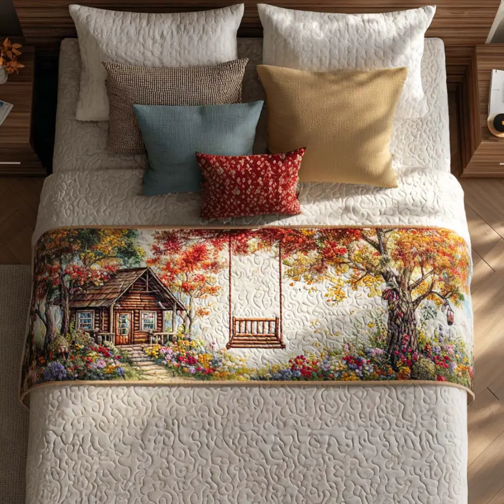 Cabin Serenity Lane Quilted Bed Runner Cabin Serenity Style Winter Home Gift