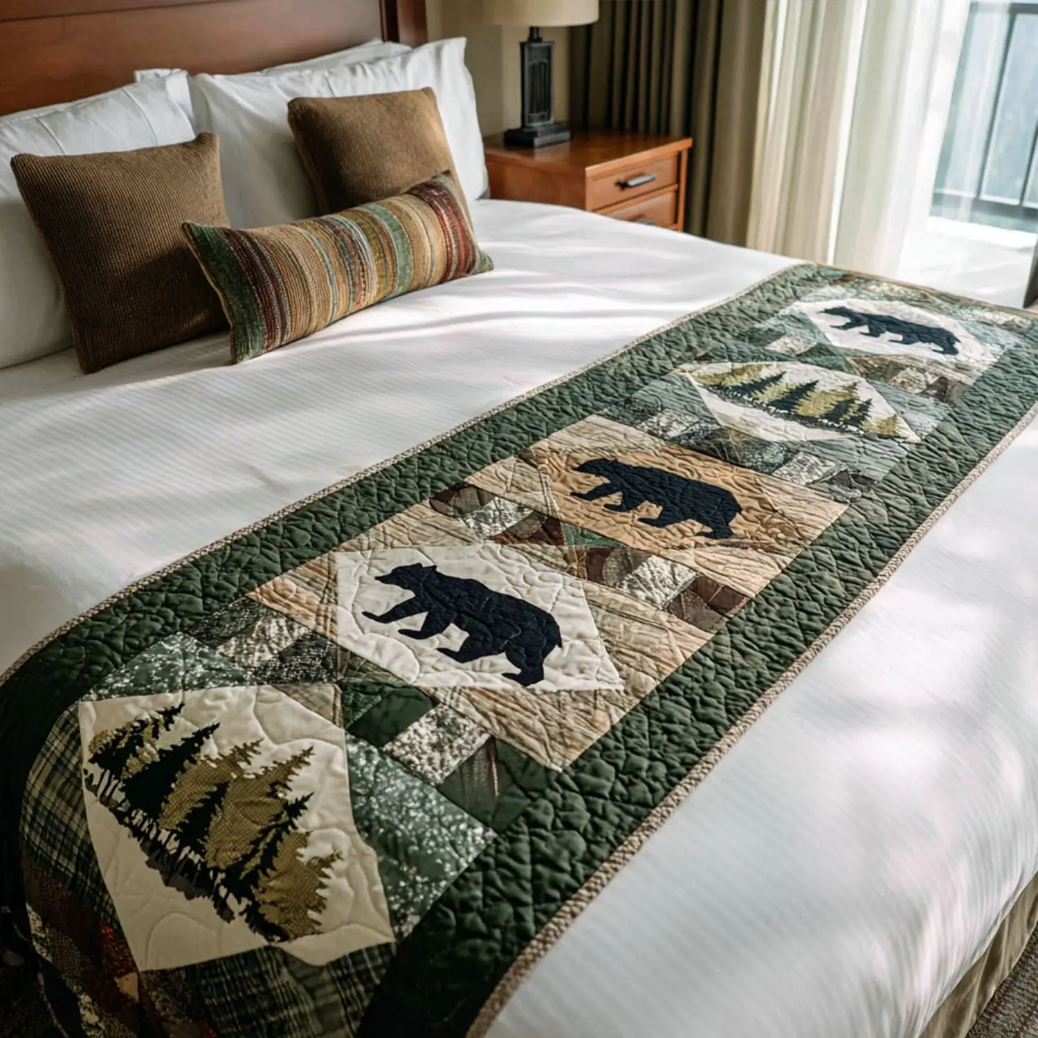 Cabin Tracks Quilted Bed Runner Cabin Track Lines Rustic Housewarming Gift