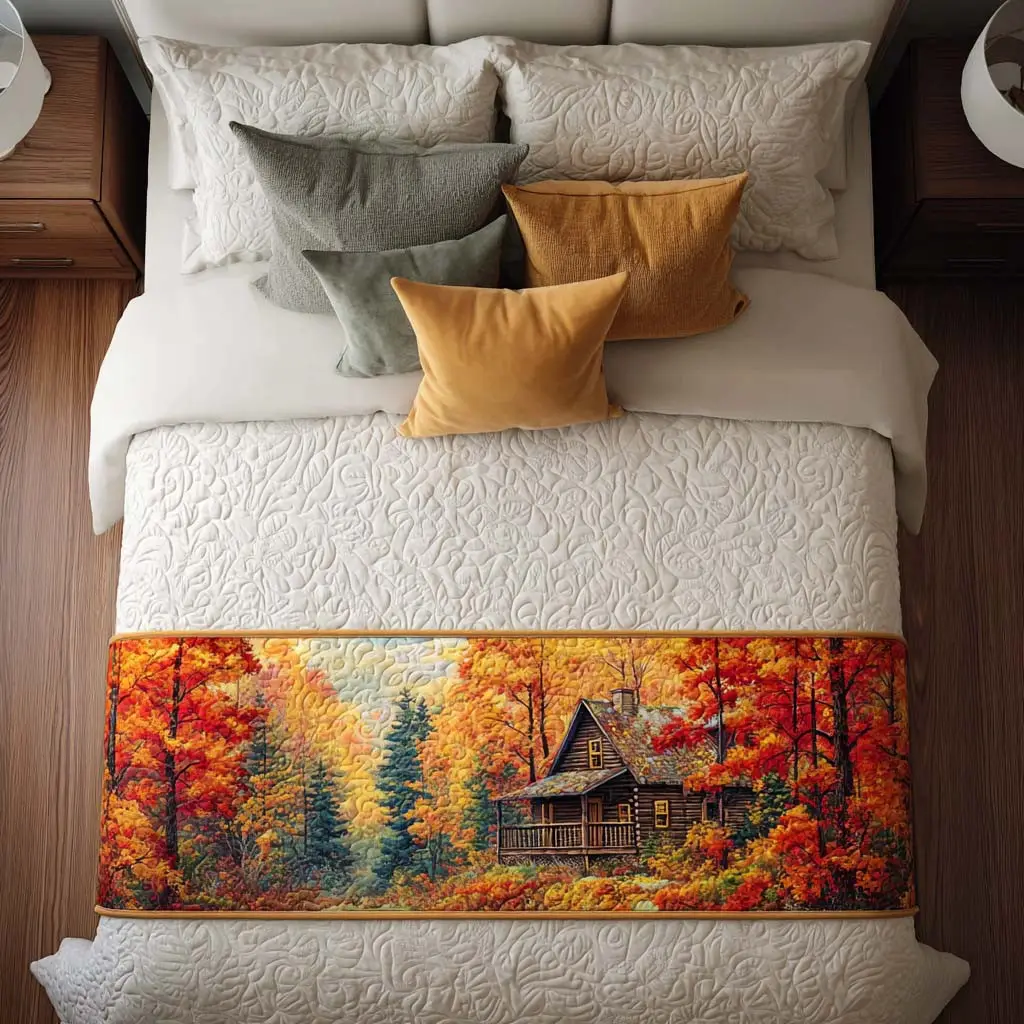 Cabin Warm Hugs Quilted Bed Runner Cabin Warm Hugs Cozy Winter Gift