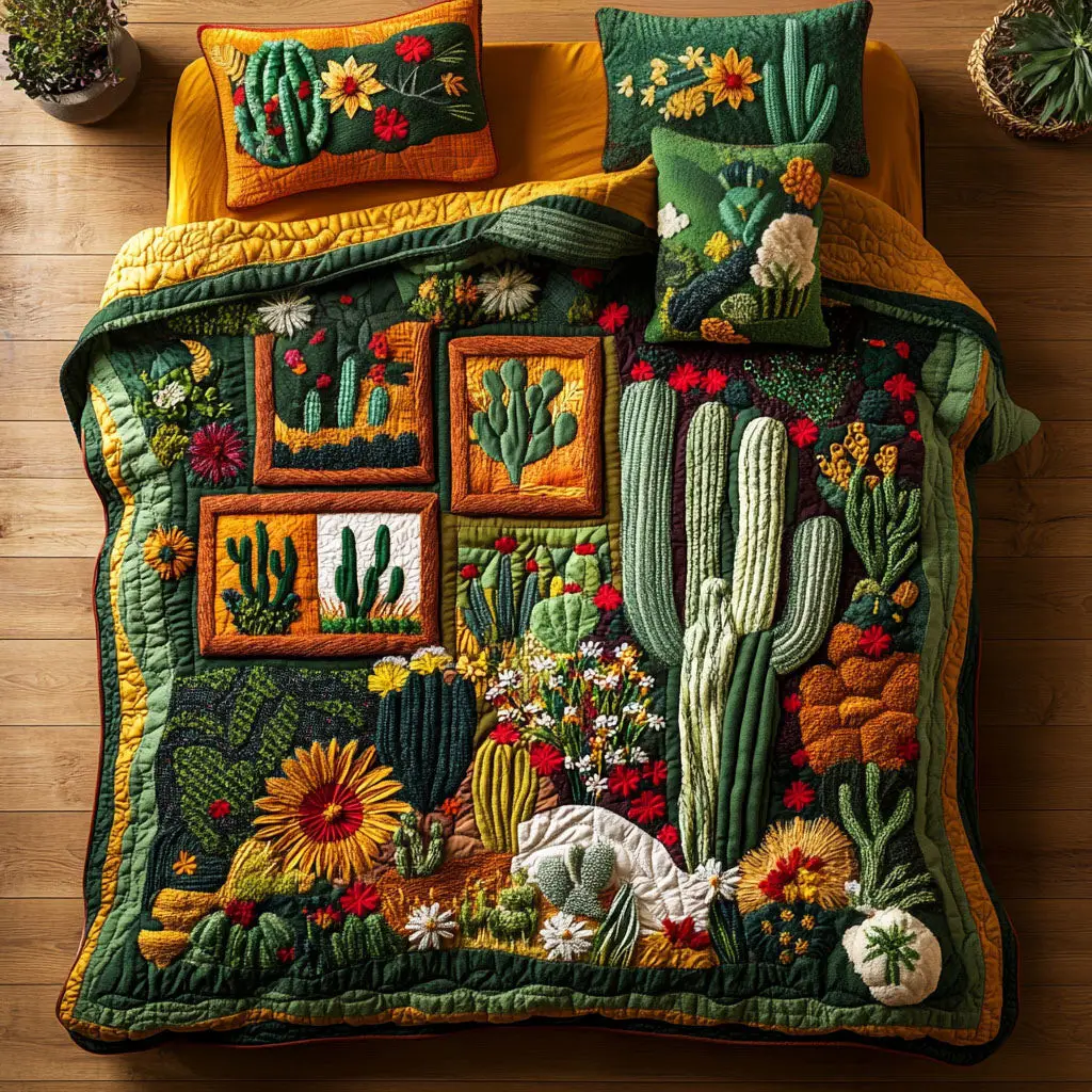 Cactus Charm Haven Quilted Bedding Set Comfy Bedding Set That Adds Style and Warmth Cactus Charm Haven Quilted Bedding Set Comfy Bedding Set That Adds Style and Warmth - Image 1