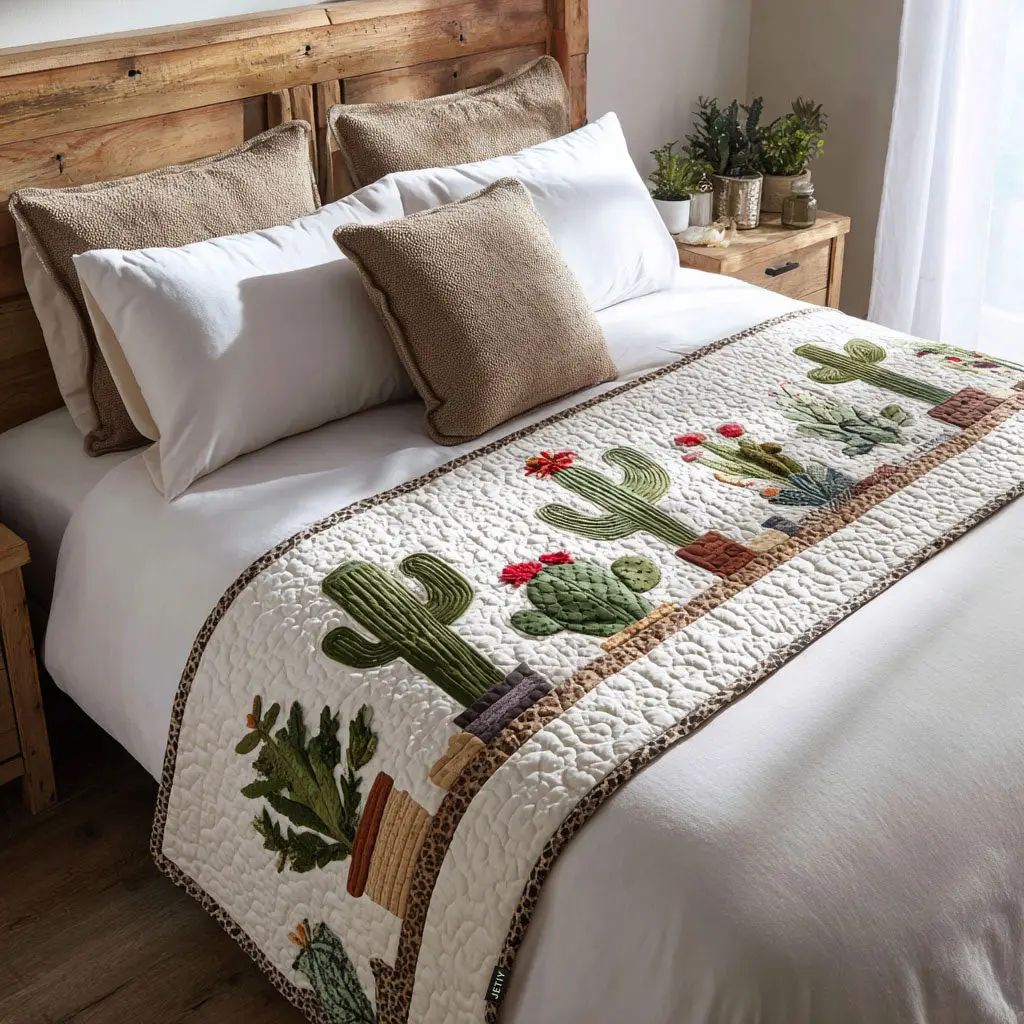 Cactus Cutie Quilted Bed Runner Desert Themed Look Gift for Cousin