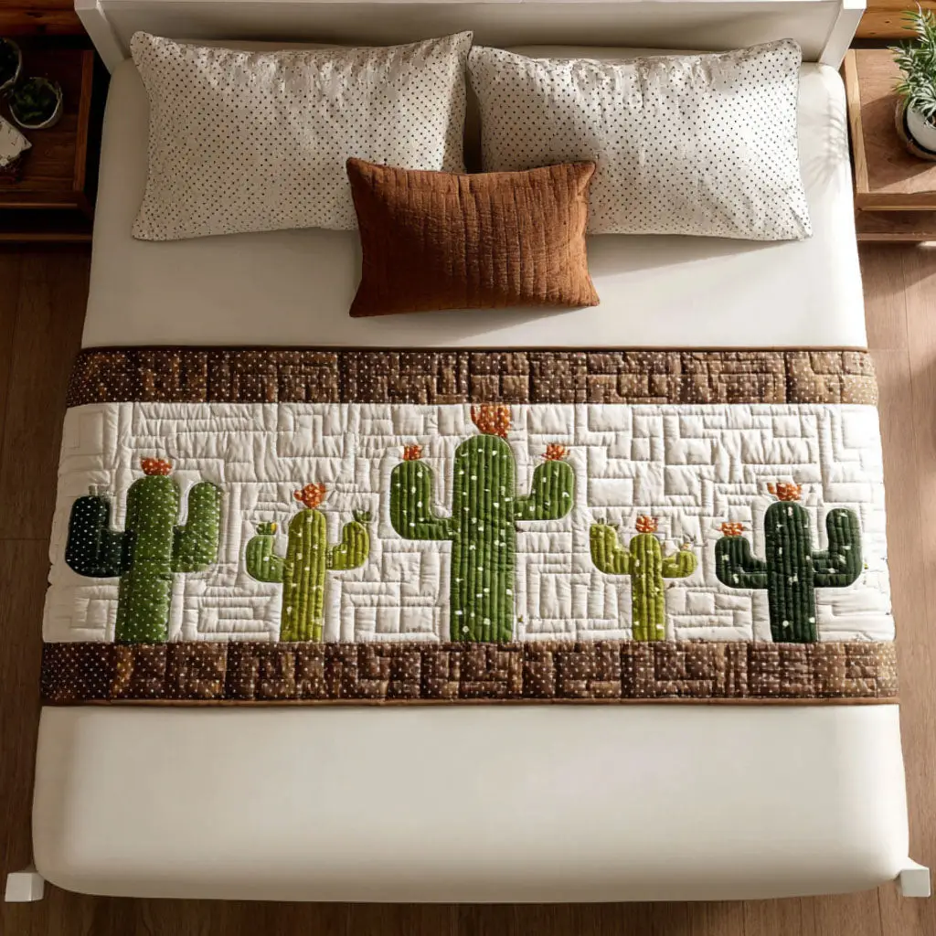 Cactus Garden Glow Quilted Bed Runner Cactus Garden Glow Desert Home Gift