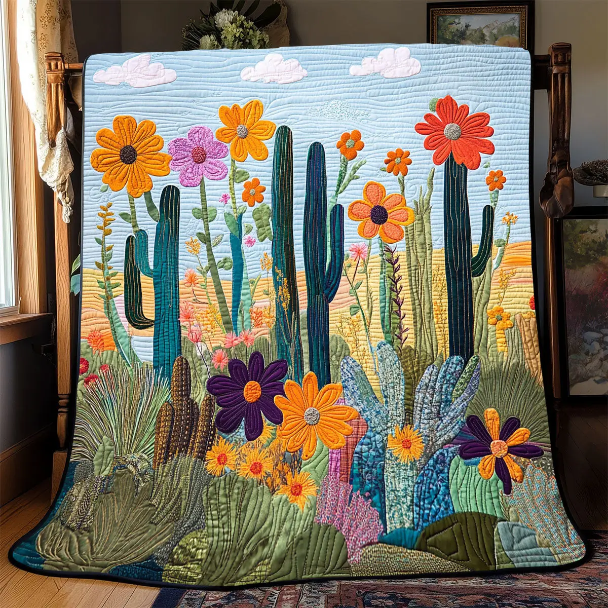 Cactus Quilt Blankets Throws And Blankets Father's Day Presents For Son Cactus Quilt Blankets Throws And Blankets Father's Day Presents For Son - Image 1