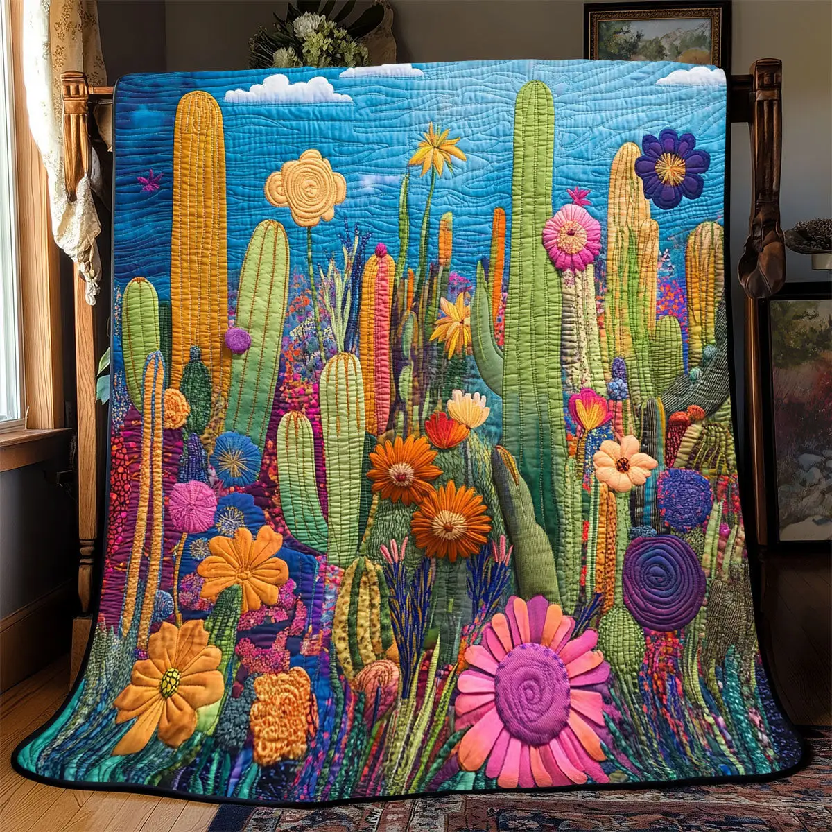 Cactus Quilt Blankets Throws And Blankets Special Present For Mum Cactus Quilt Blankets Throws And Blankets Special Present For Mum - Image 1