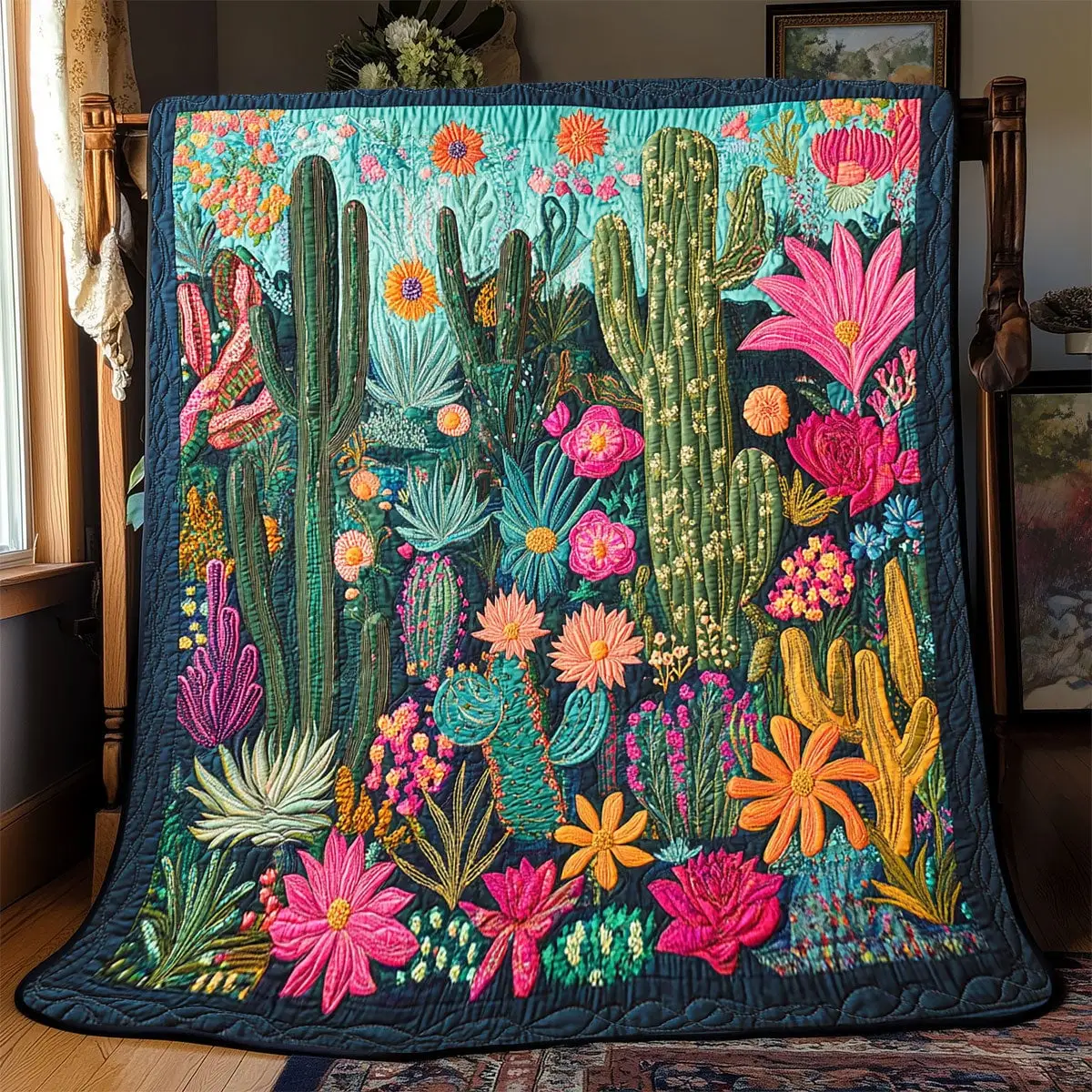 Cactus Quilted Throw Blankets Mother's Day Gift Ideas For Wife