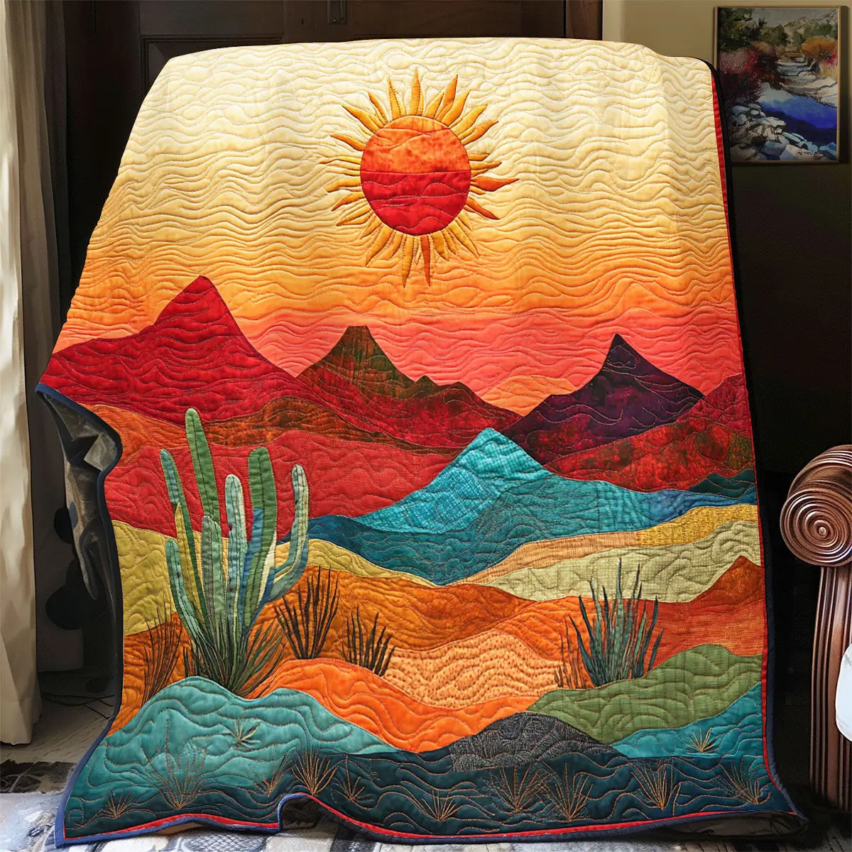 Cactus Sahara Best Quilt Throw Blanket Cute Mothers Day Gifts for Mom Cactus Sahara Best Quilt Throw Blanket Cute Mothers Day Gifts for Mom - Image 1