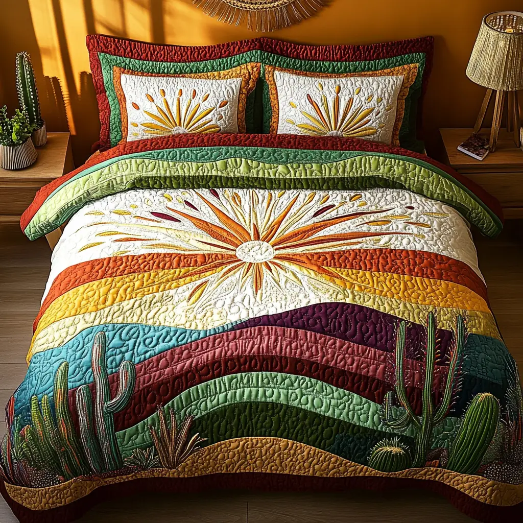 Cactus Sunrise Quilt Bedidng Set Dessert Duvet Covers Great Mother's Day Present For Mom