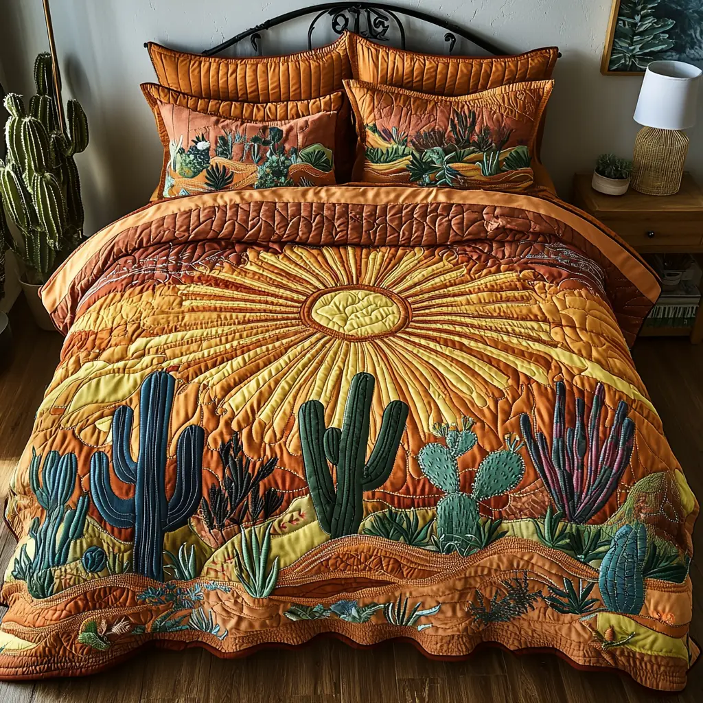 Cactus Sunrise Quilted Bedding Set Summer Vibe Duvet Covers Great Mother's Day Gifts For Wife Cactus Sunrise Quilted Bedding Set Summer Vibe Duvet Covers Great Mother's Day Gifts For Wife - Image 1