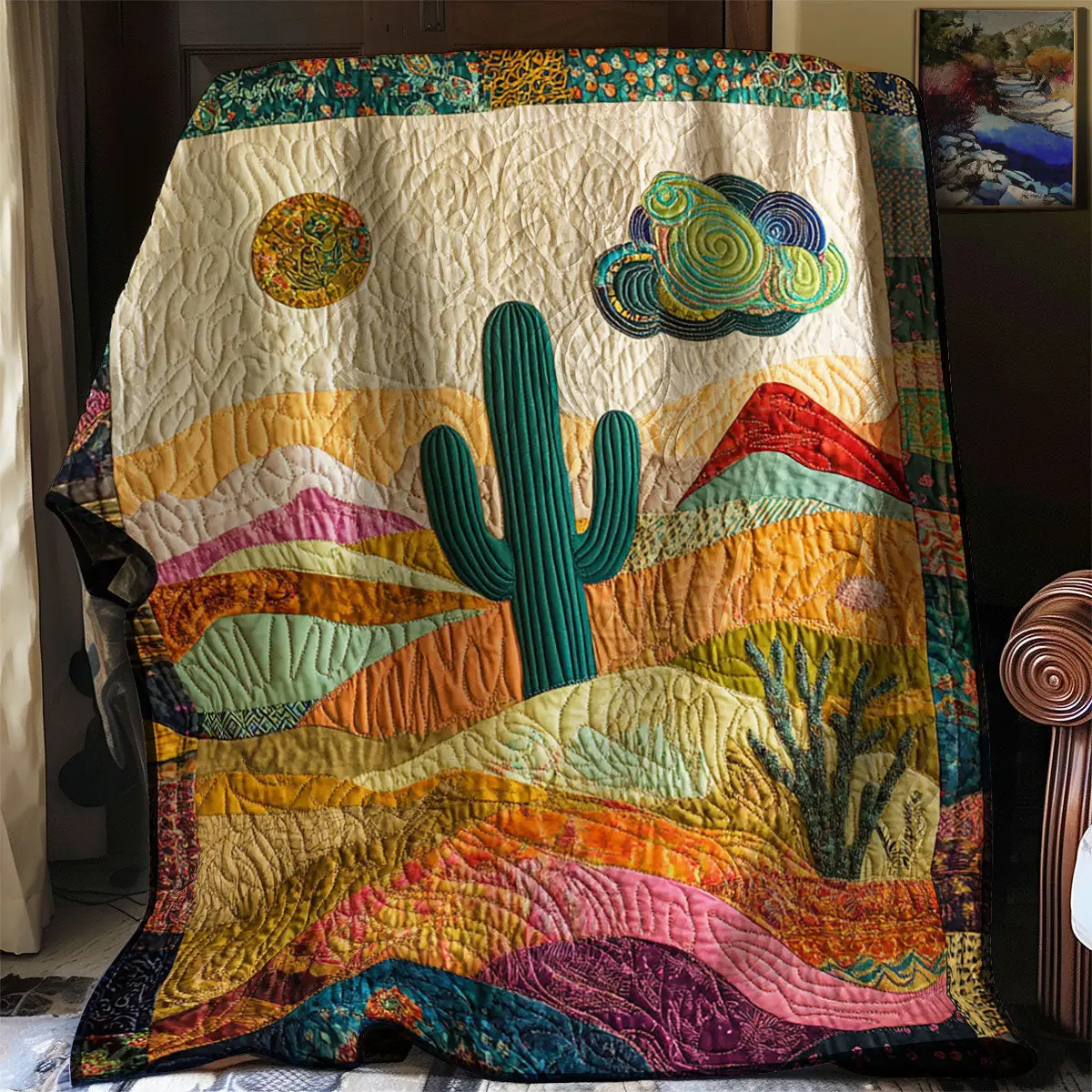 Cactus Sunset Easter Quilt Blanket For Couch 1St Mothers Day Gifts