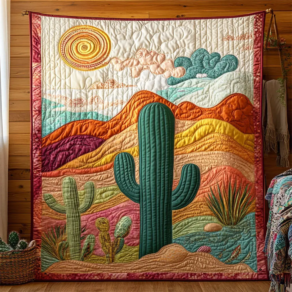Cactus Sunset Quilt Blanket For Couch Mother's Day Gifts For Daughter