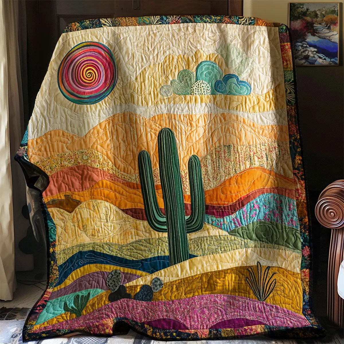 Cactus Sunset Quilt Blanket For Couch Mother's Day Presents For Grandma