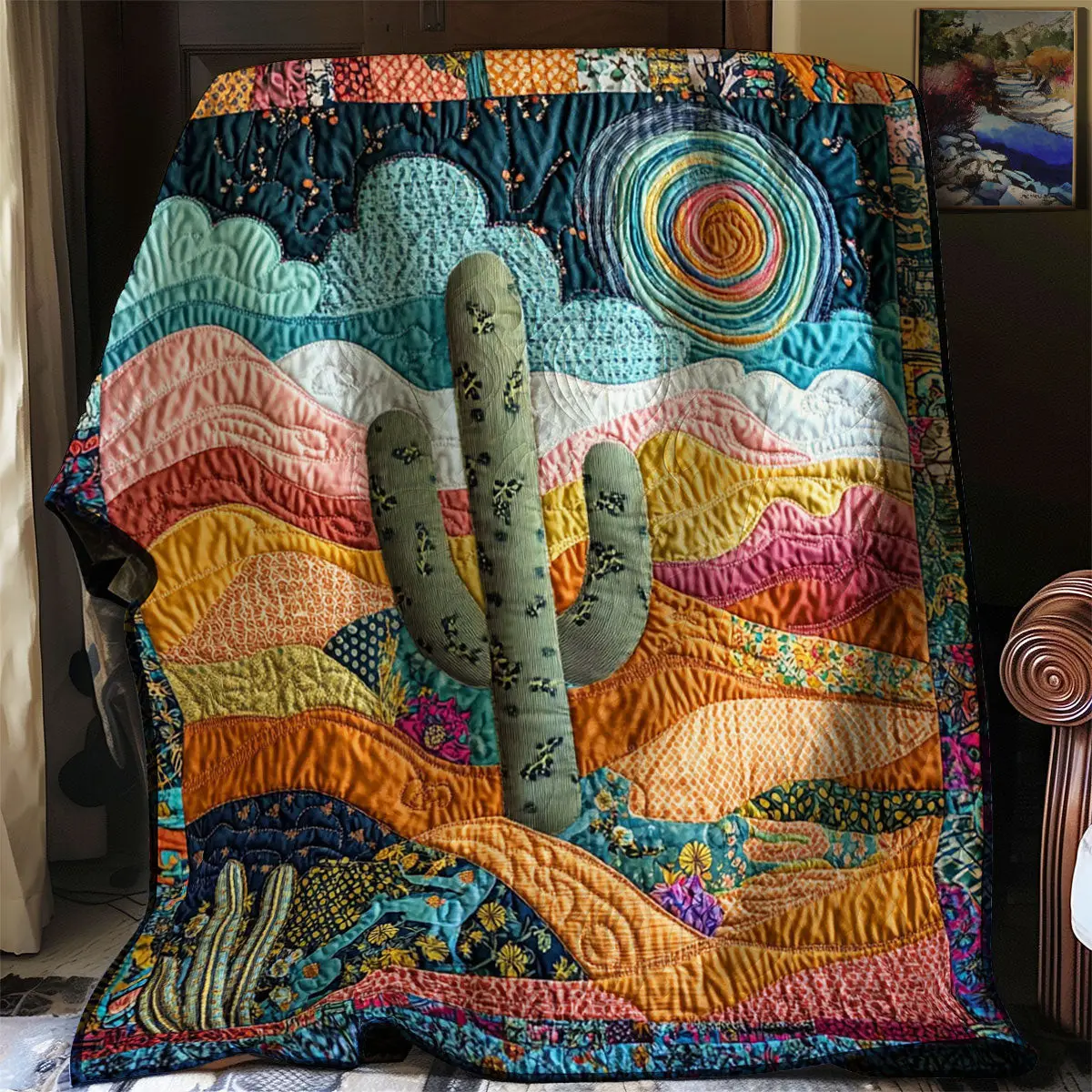 Cactus Sunset Quilt Luxury Throw Blankets Unique Father'sDay Gifts