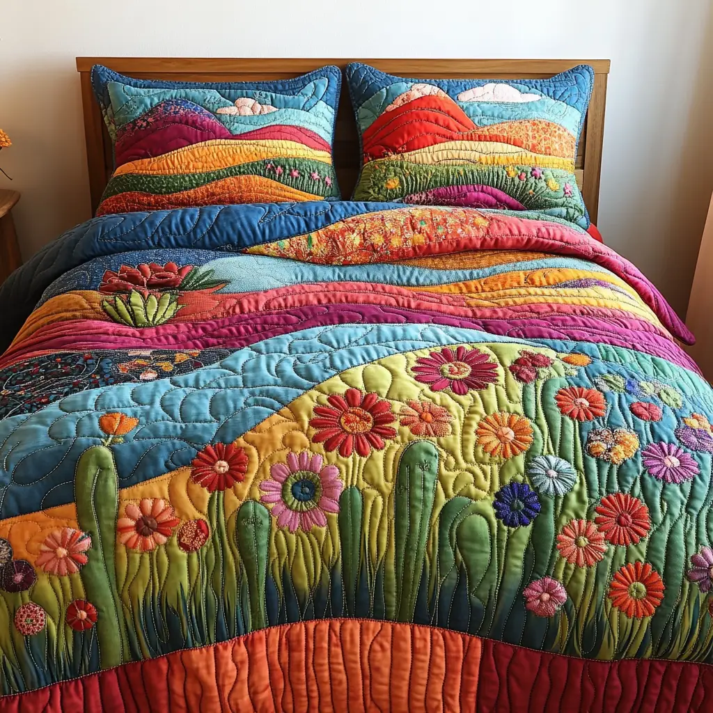 Cactus Wind Quilted Bedding Set Cute Bedroom Decor Unique Cactus Gifts
