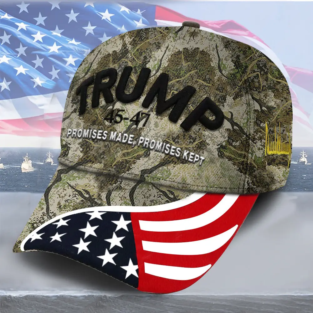 Camo 45-47 Hat Embroidered Promises Made Promises Kept Donald Trump Hat Trump Victory Merch