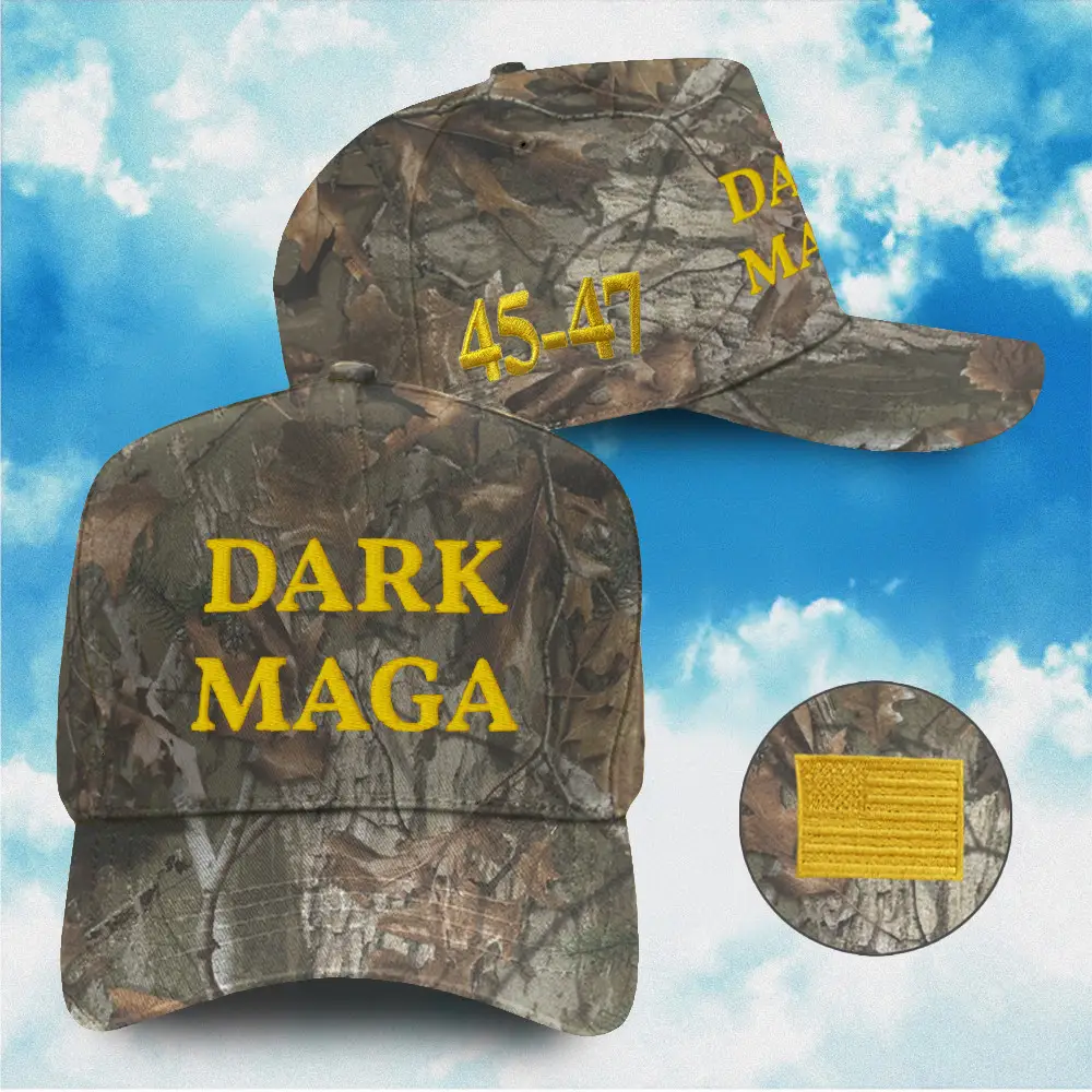 Camo 45-47 Hat Patriot Triumph Victory Black Dark Gold Hat 45-47 Celebrate America's Win Gear