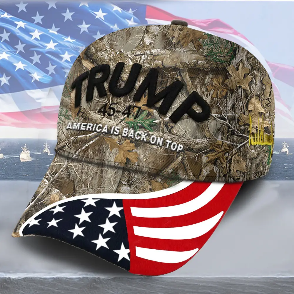 Camo 45 47 Hat USA Triumph Victory Black Dark Gold Hat 45-47 Proud American Win