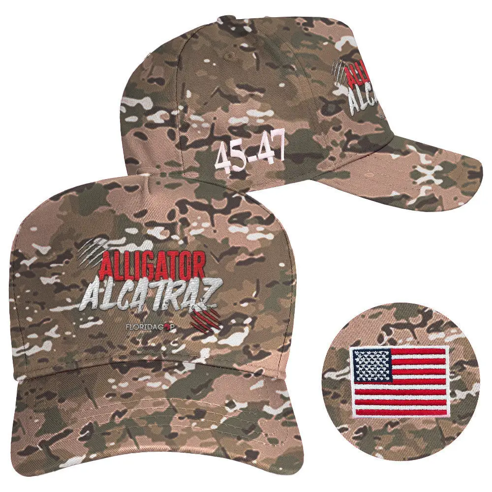 Camo Alligator Alcatraz Hat Embroidered 45-47 Hat Alligator Alcatraz Merch Florida GOP Store