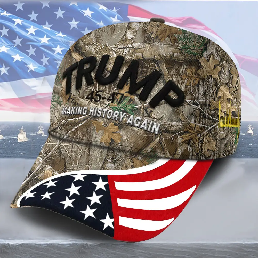 Camo Donald Trump Won Hat Embroidered Making History Again 45-47 Hat Trump Victory Merch