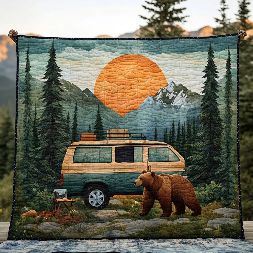 Camping Bear Quilt Cozy Quilt Blanket for Winter Relaxation