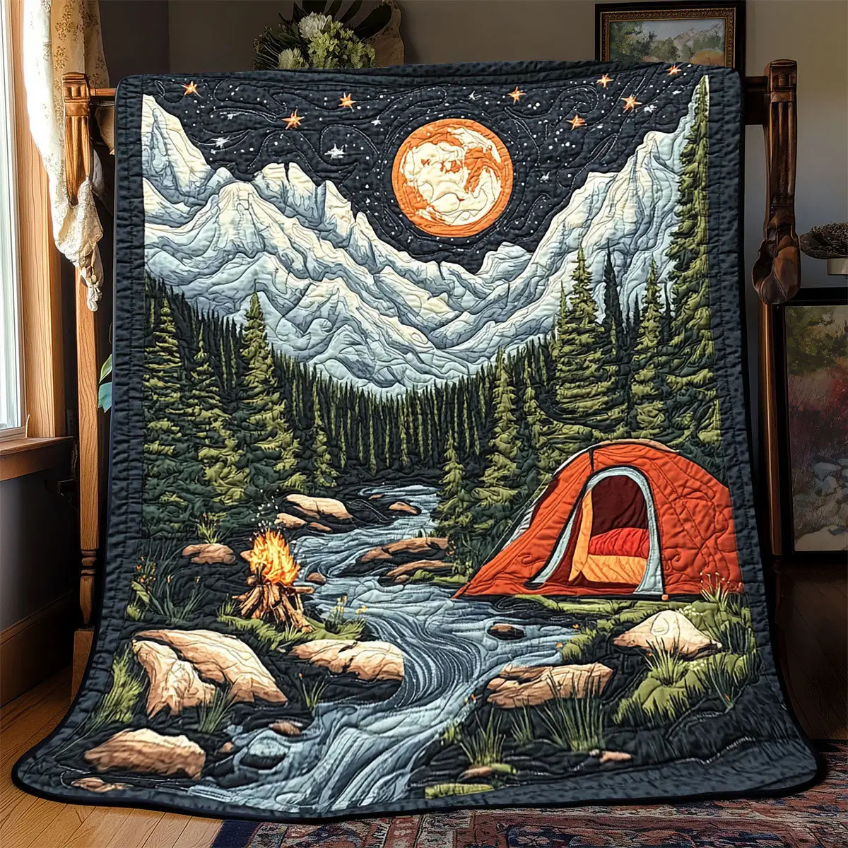 Camping Mountain Quilt Luxury Throw Blankets Mother's Day Presents For Mom