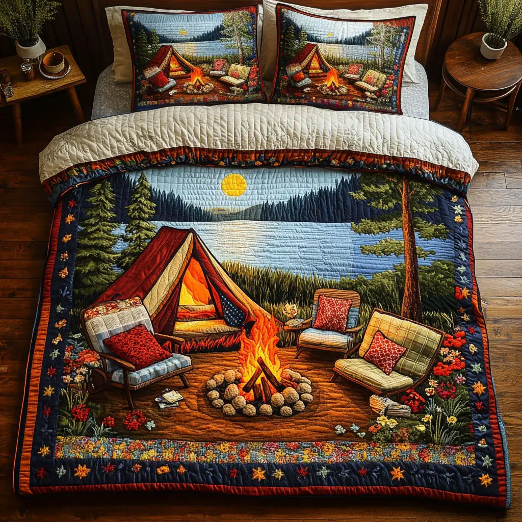Camping Quilted Bedding Set Duvet Cover Bedspread  Bedroom Decor Gifts For Ladies