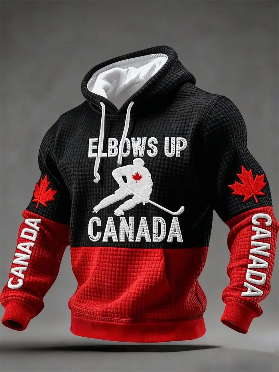 Canada Hockey Elbows Up Hoodie Maple Leaf Proud Canadian Apparel Gifts For Hockey Fans