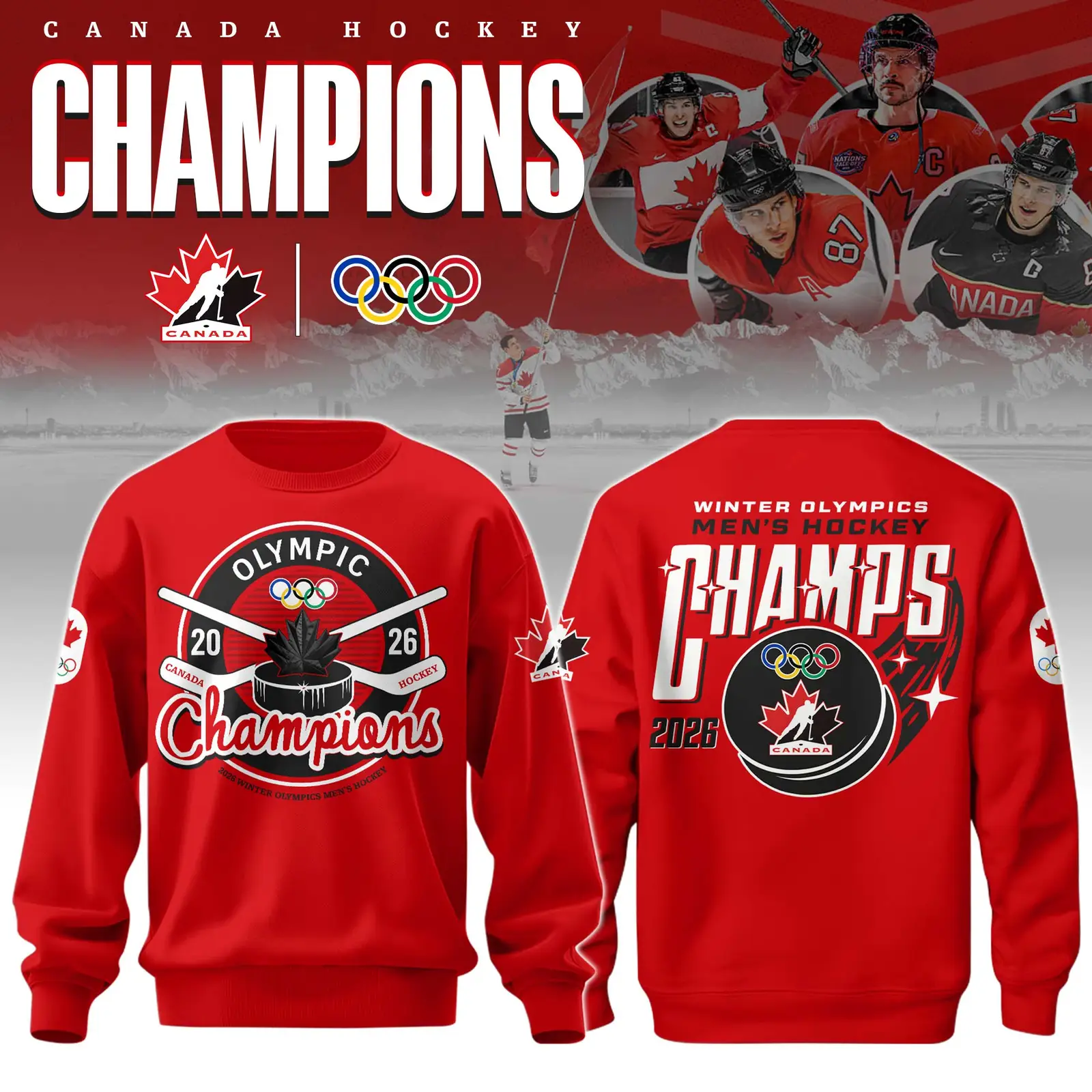 Canada Men's Hockey Milano Cortina Olympics Champions Sweatshirt Team Canada Hockey Merch