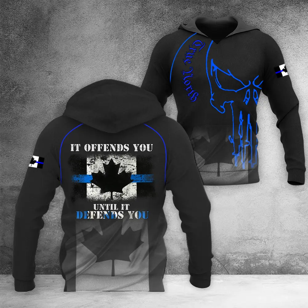 Canada Thin Blue Line Hoodie It Offends You Until It Defends You Support Police Merch Canada Thin Blue Line Hoodie It Offends You Until It Defends You Support Police Merch - Image 1