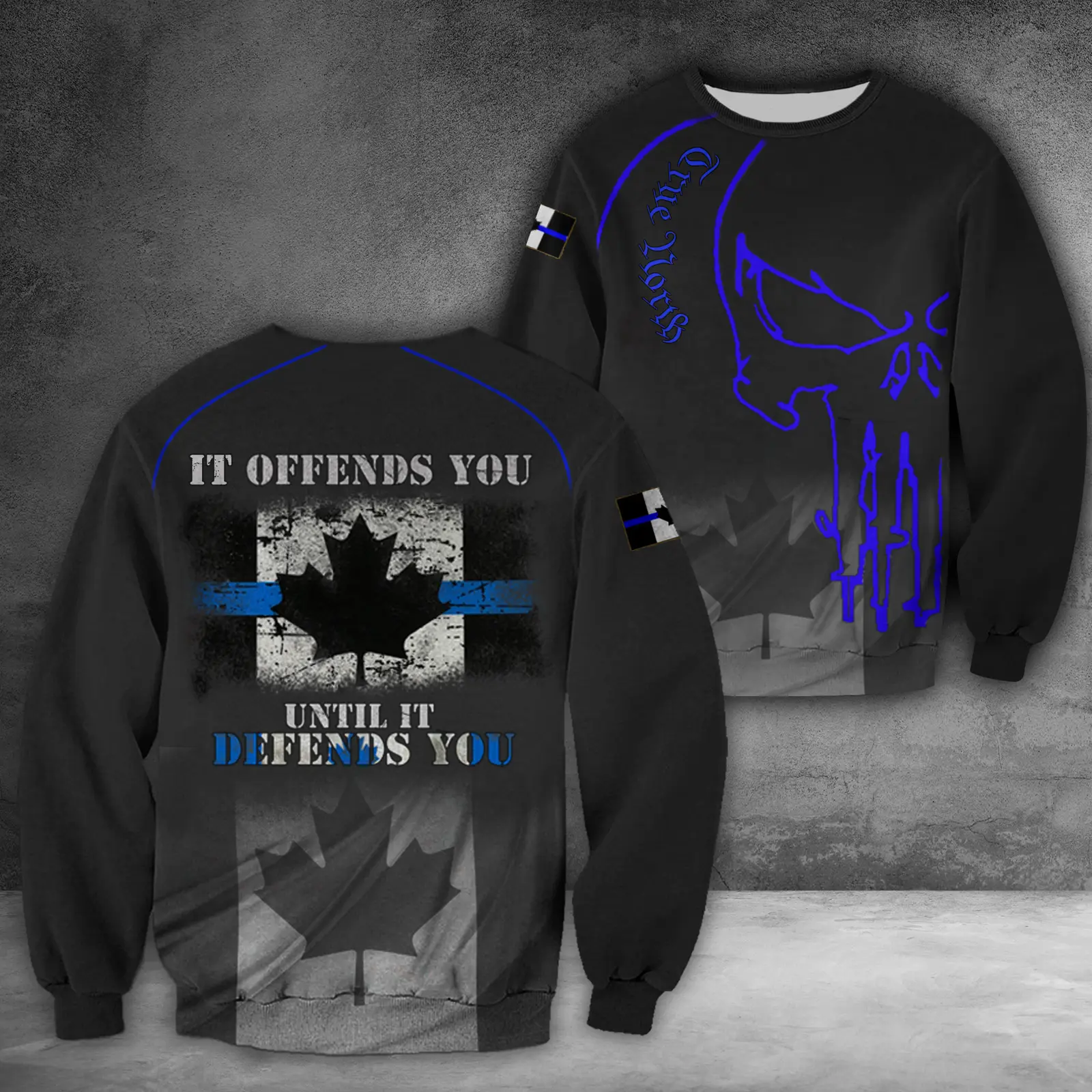 Canada Thin Blue Line Sweatshirt It Offends You Until It Defends You Support Police Merch