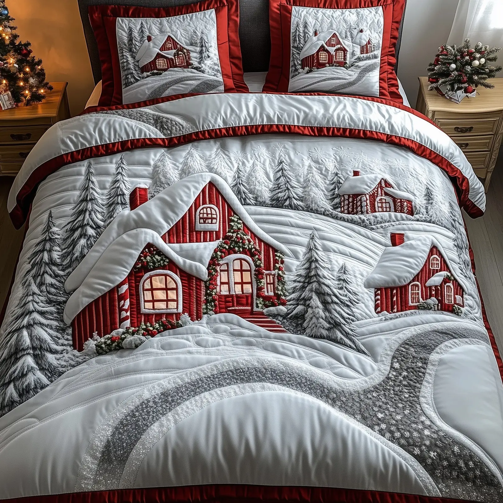 Candy Land Christmas Quilted Bedding Set Duvet Cover Bedspread Cute Chrismas Holiday Gifts For Wife