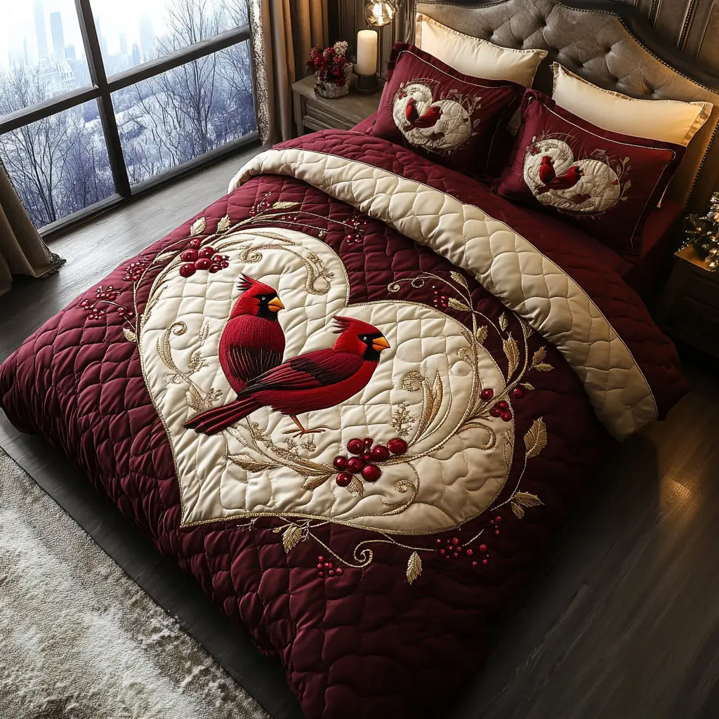 Cardinal Blessing Quilted Bedding Set Mother In Law Valentine Day Presents