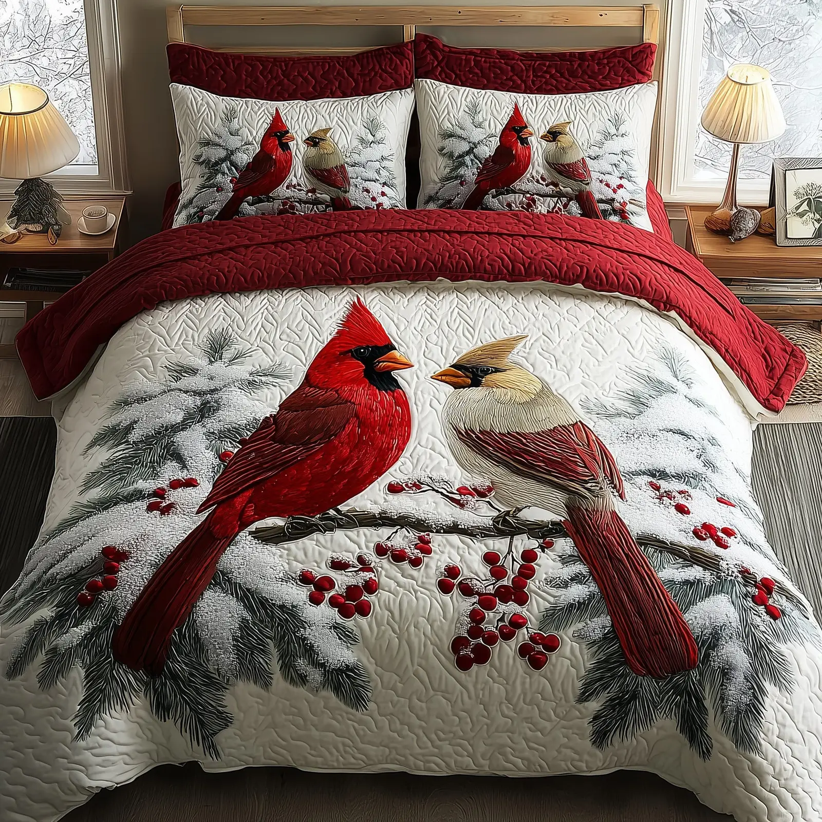 Cardinal Charm Quilted Bedding Set Bedroom Decor Cardinal Gifts For Christmas