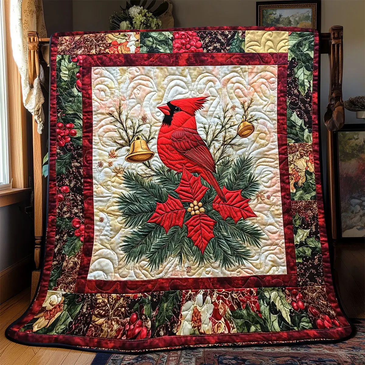 Cardinal Poinsettia Quilt Luxury Throw Blankets Mother's Day Gifts For Daughter