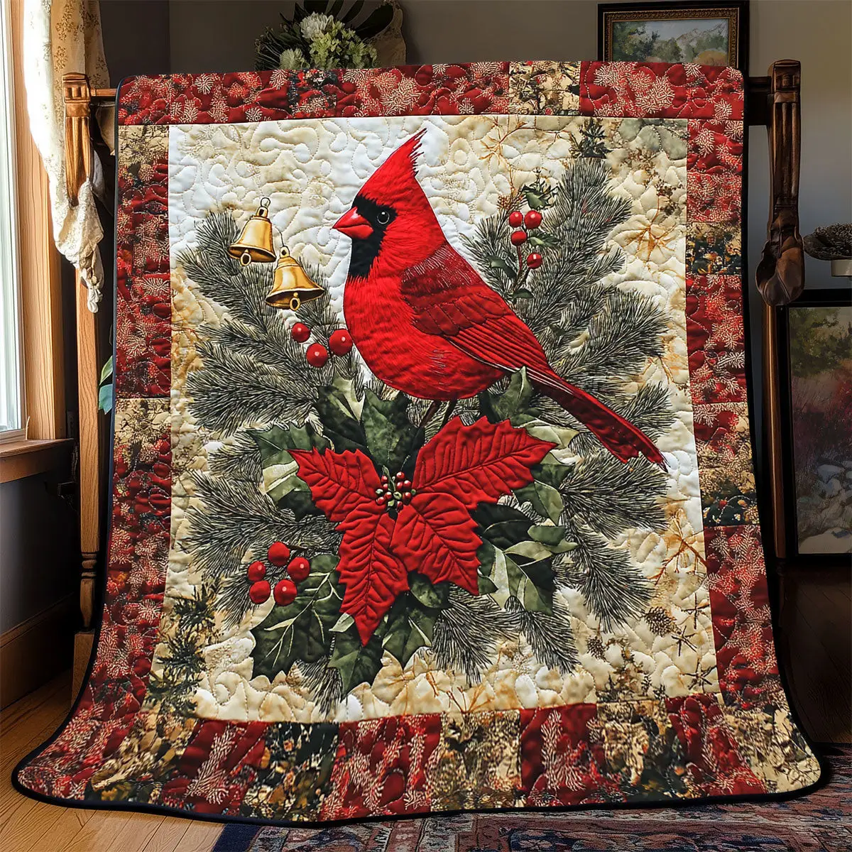 Cardinal Poinsettia Quilt Luxury Throw Blankets Mother's Day Presents For Mom