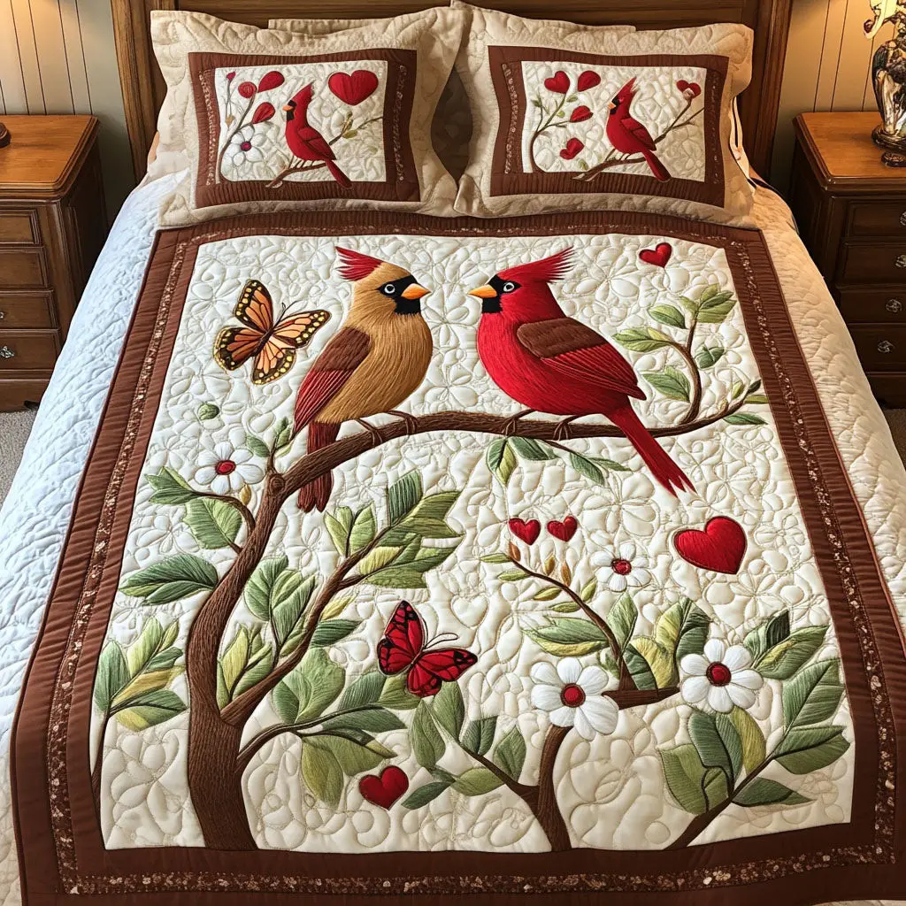 Cardinal Quilted Bedding Set Best Valentine Day Gifts Ideas For Bird Lovers