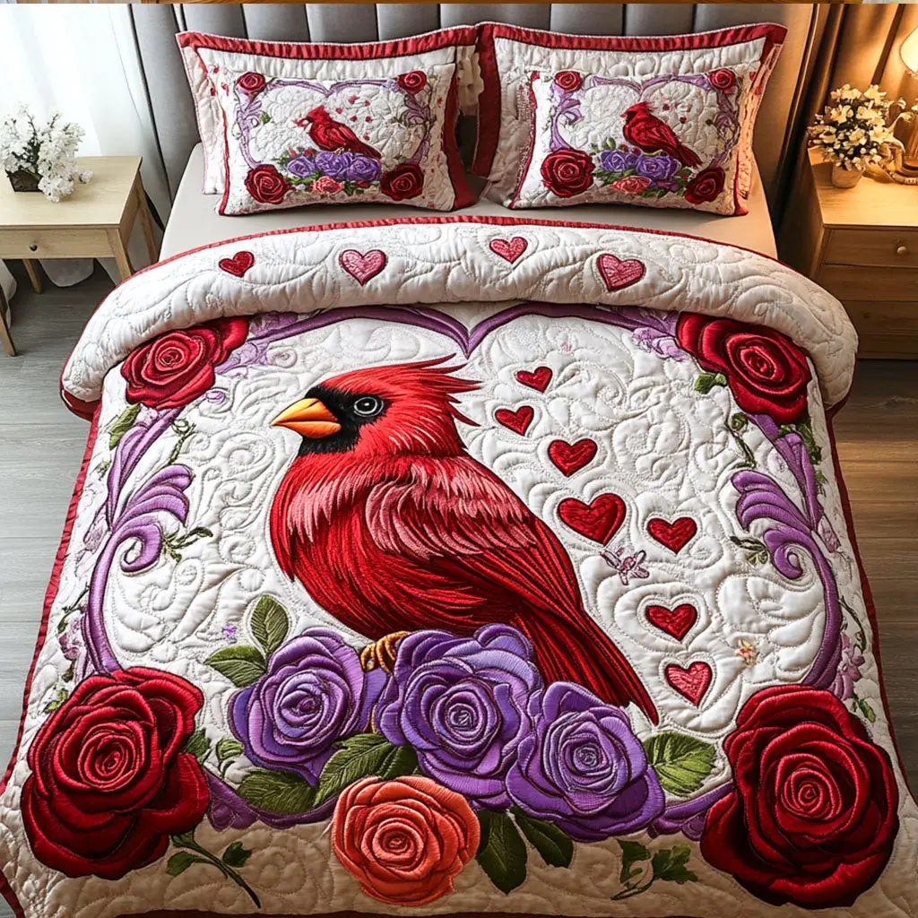 Cardinal Quilted Bedding Set Heart of Nature Duvet Cover Gifts To Give Nana For Valentine Day