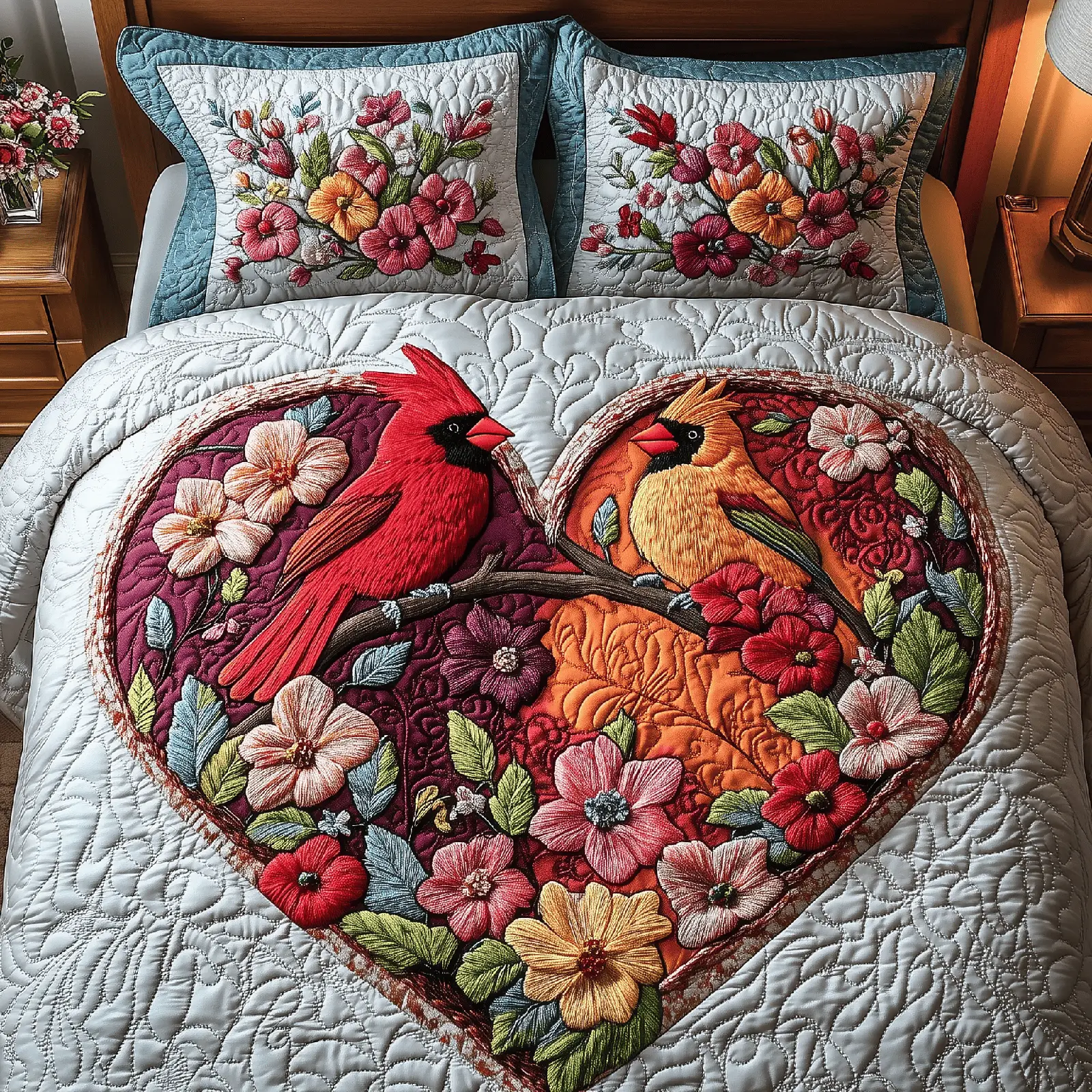 Cardinal Quilted Bedding Set Romance Haven Duvet Cover Gifts For Son In Law Valentine Day