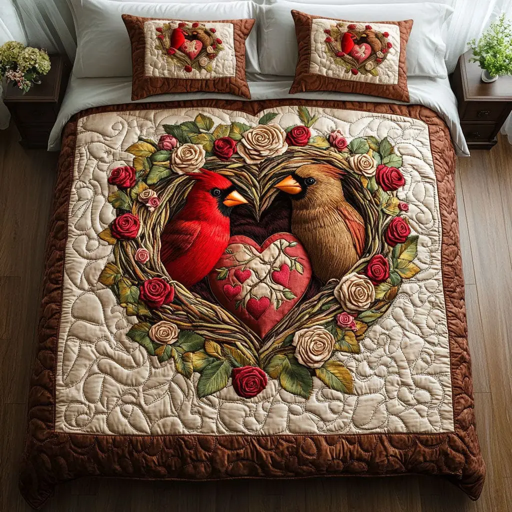 Cardinal Quilted Bedding Set Scarlet Serenade Bed Sheet Set Valentine Day Mom Gifts