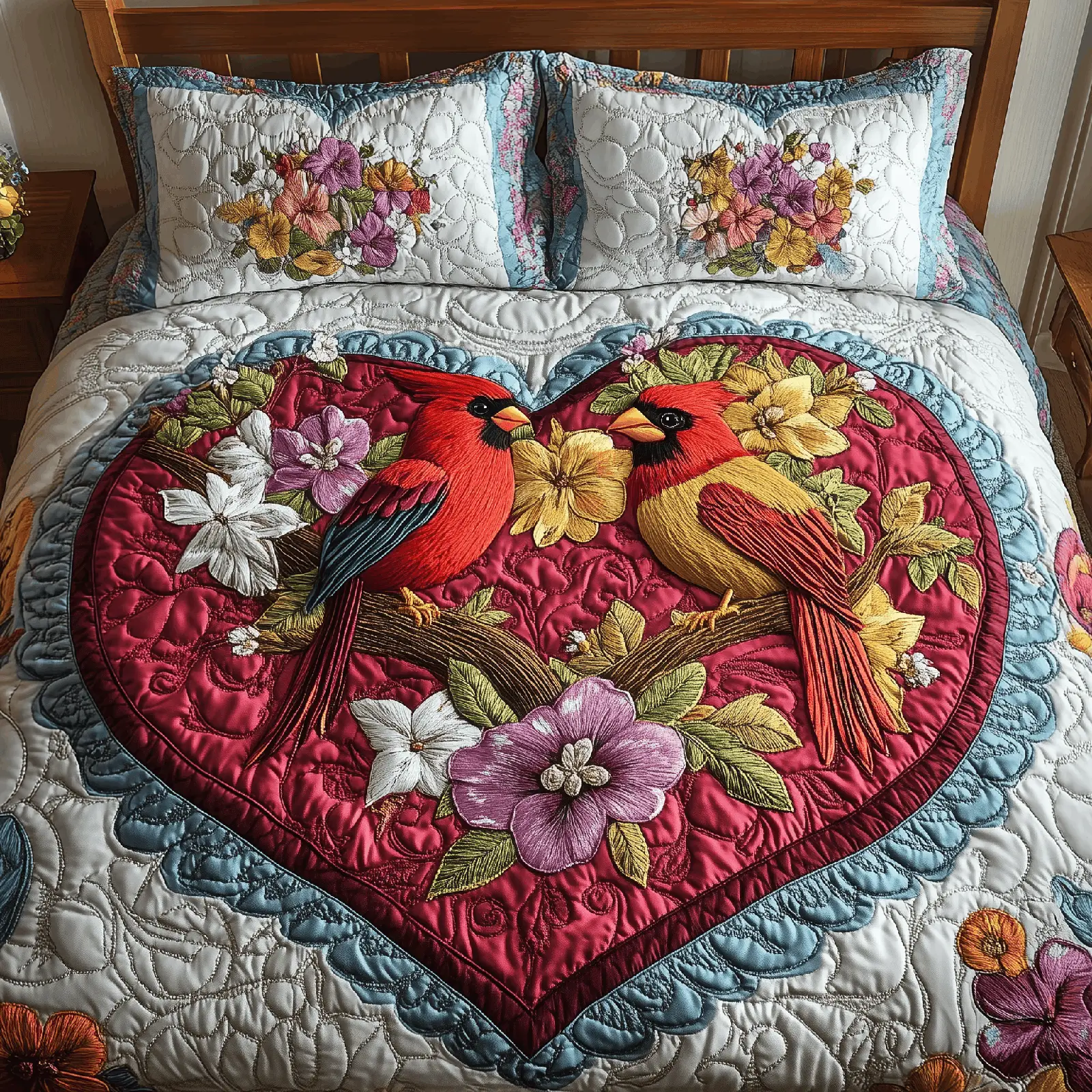 Cardinal Romance Haven Quilted Bedding Set Gifts To Get Nana For Valentine Day Cardinal Romance Haven Quilted Bedding Set Gifts To Get Nana For Valentine Day - Image 1