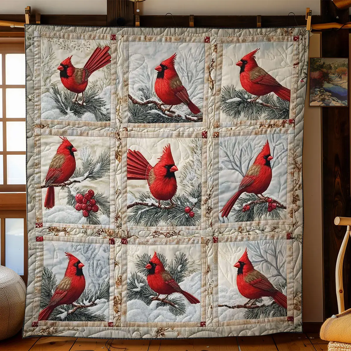 Cardinal Wonderland Quilt Unique Quilt Blanket Gift for Special Occasions Cardinal Wonderland Quilt Unique Quilt Blanket Gift for Special Occasions - Image 1