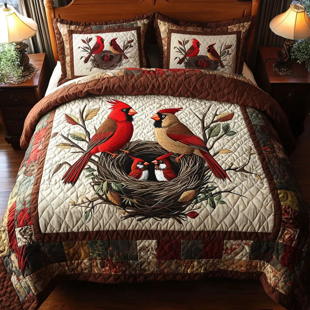 Cardinals Nesting Delight Quilted Bedding Set Valentine Day Gift Idea For A Daughter In Law