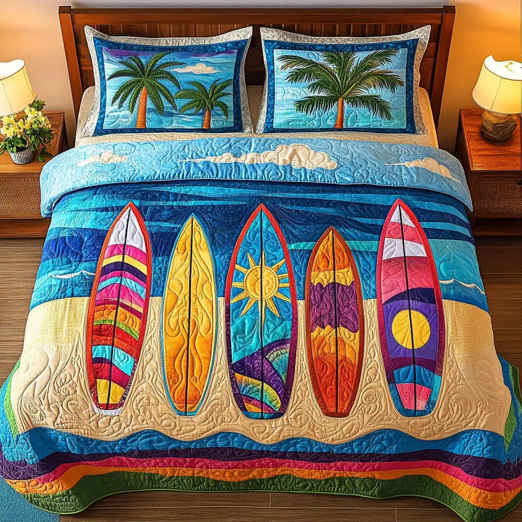 Caribbean Escape Quilted Bedding Set Luxury Comforter Gift Set for Him or Her Caribbean Escape Quilted Bedding Set Luxury Comforter Gift Set for Him or Her - Image 1