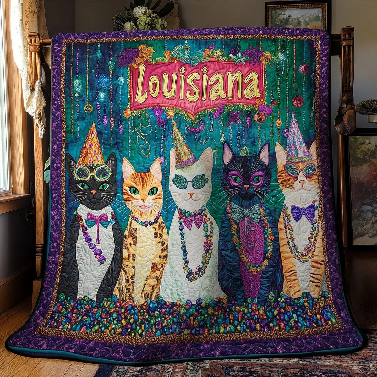 Carnival Cat Quilted Blanket Room Decoration Unusual Gifts For Cat Lovers