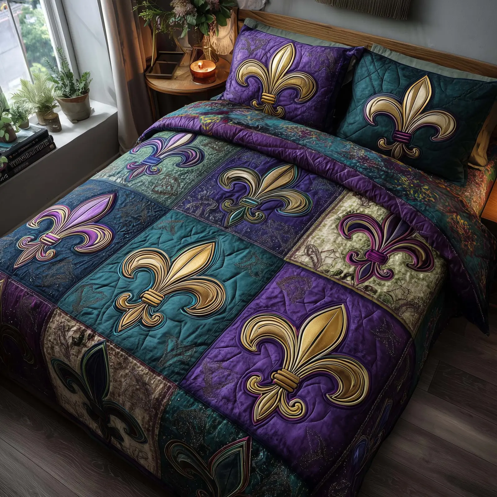 Carnival Crest Quilted Bedding Set Vibrant Colorful Bedroom Decor Gift For Her
